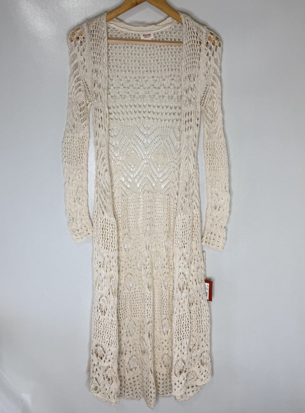 NWT Mossimo Crochet Open Knit Maxi Cardigan XS Cream Boho Festival Fairycore